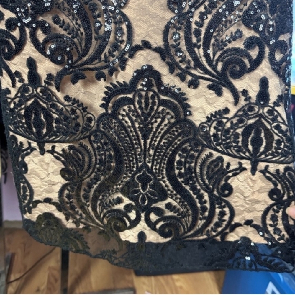 Free People Elegant Black Lace Dress Beads Sequin Shimmer Size 2 - Picture 7 of 8